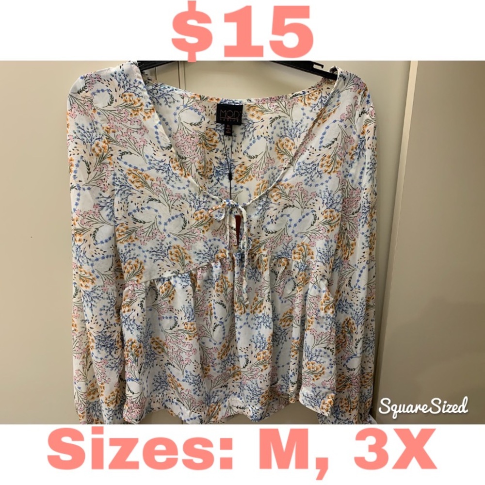 NEW WITH TAGS Mod Long sleeve blouse-sizes M, 3X.